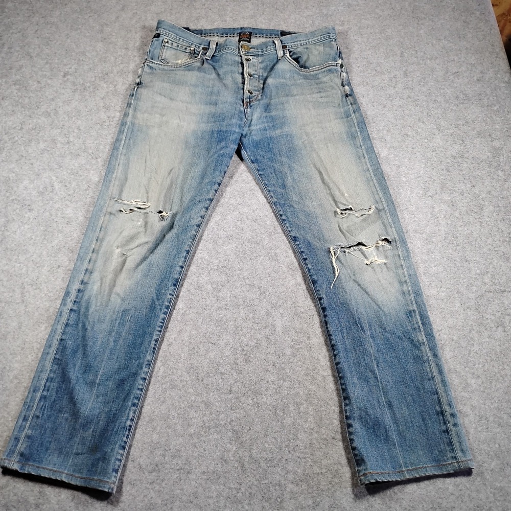 Citizens of Humanity Core Mens Distressed Straight Leg Jeans Blue Size 34 USA
